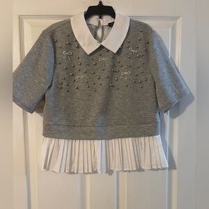 (NWT) Gray and White Top with Pearl Accents